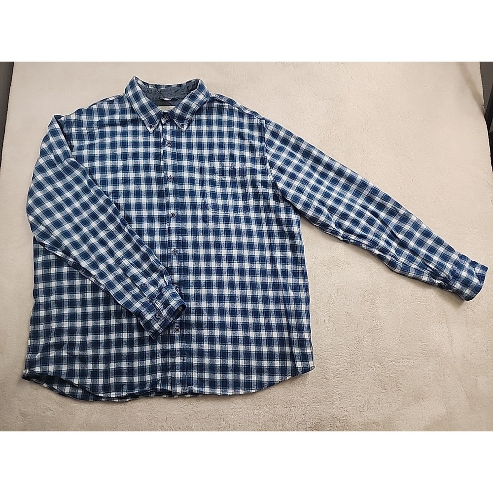 Weatherproof Vintage Mens XXL Flannel Blue & White Plaid Long sleeve Shirt